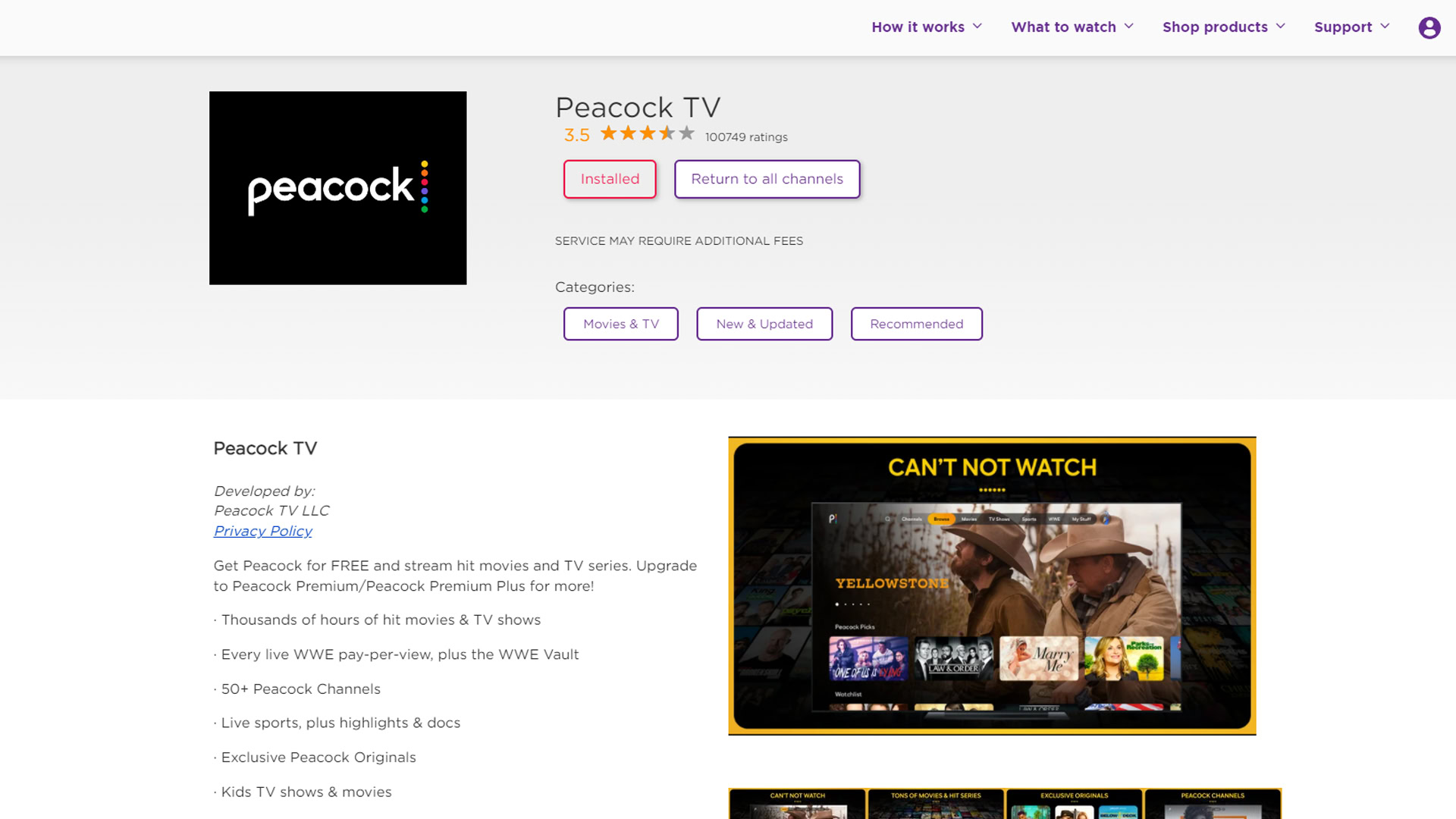 Peacock on the Roku website