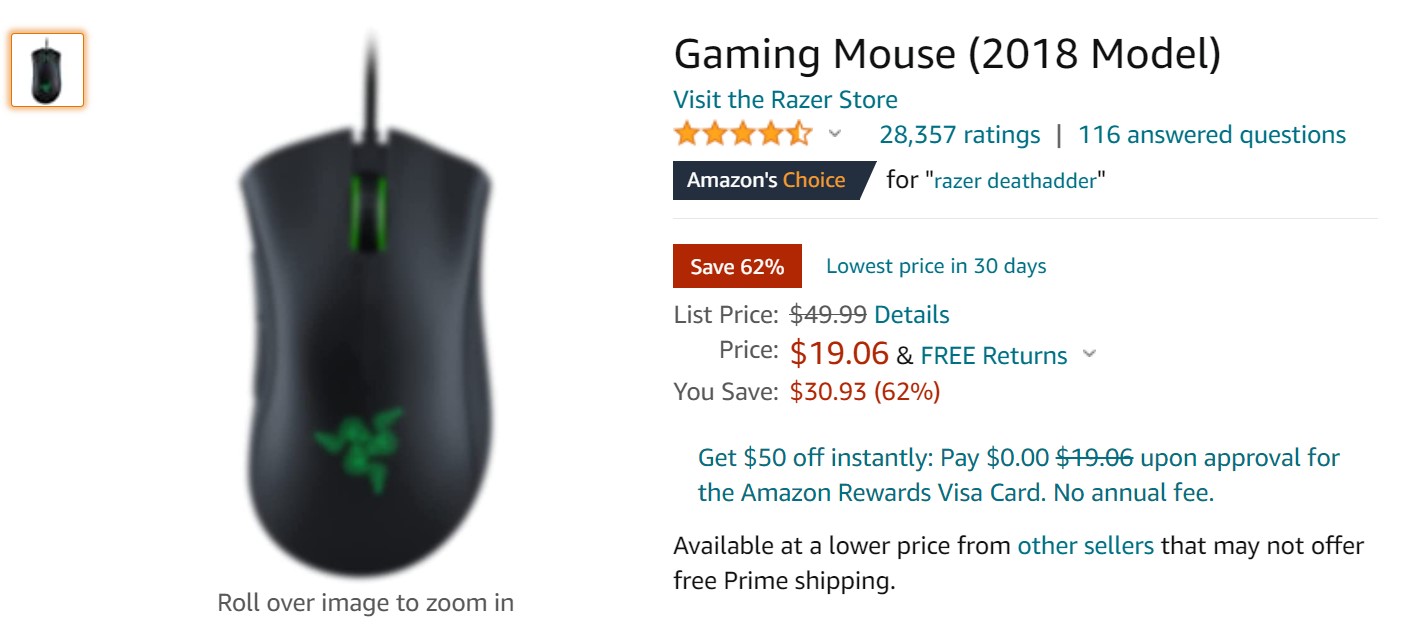Razer DeathAdder Essential Gaming Mouse Amazon Deal