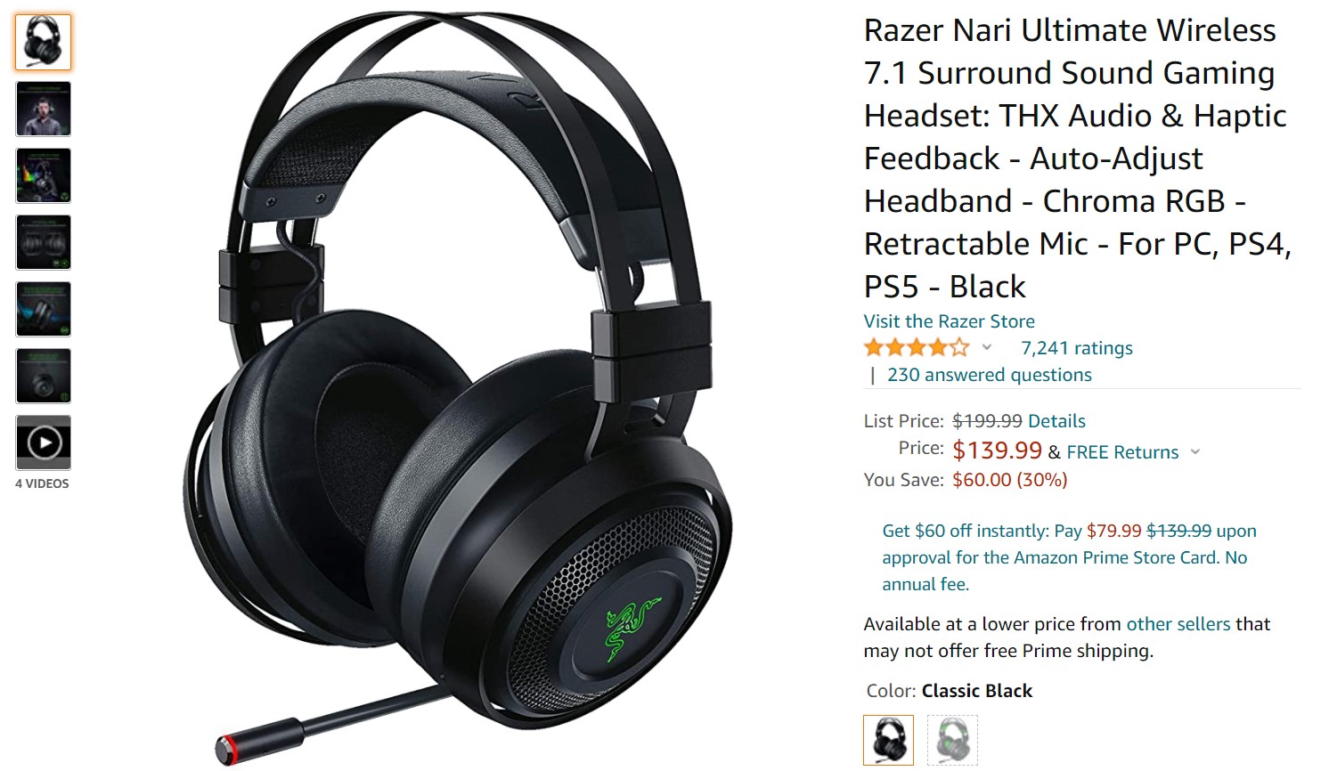 Razer Nari Ultimate Wireless 7.1 Surround Sound Gaming Headset Amazon Deal