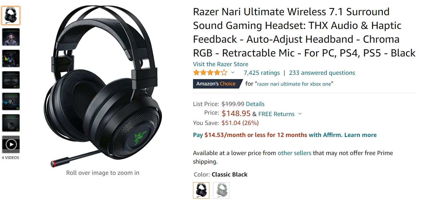 Razer Nari Ultimate Wireless Gaming Headset Amazon Deal