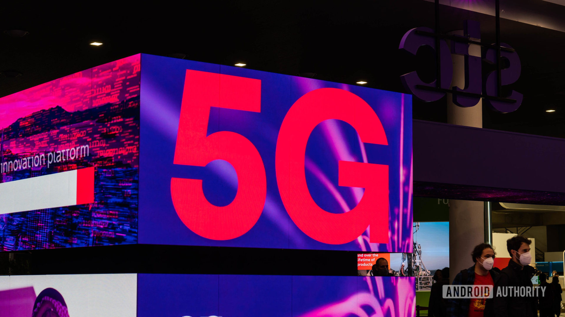 Red 5G logo projected 2