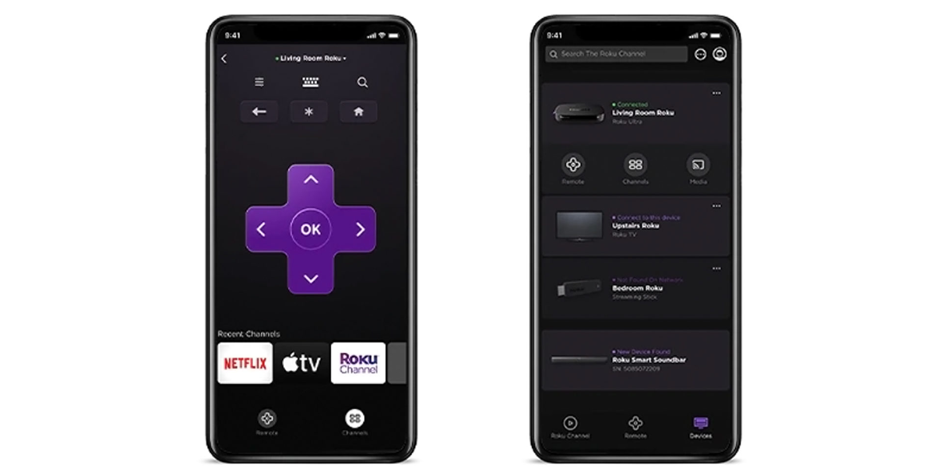 Remote device control in the Roku app