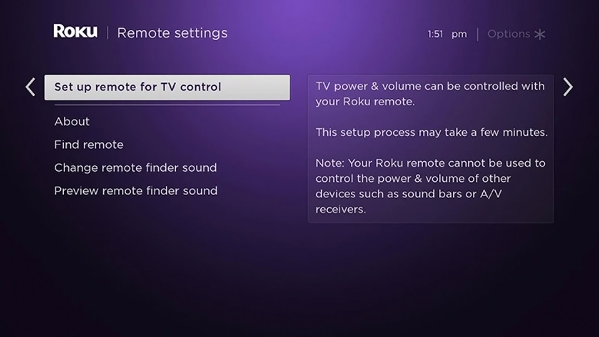 Remote settings for Roku