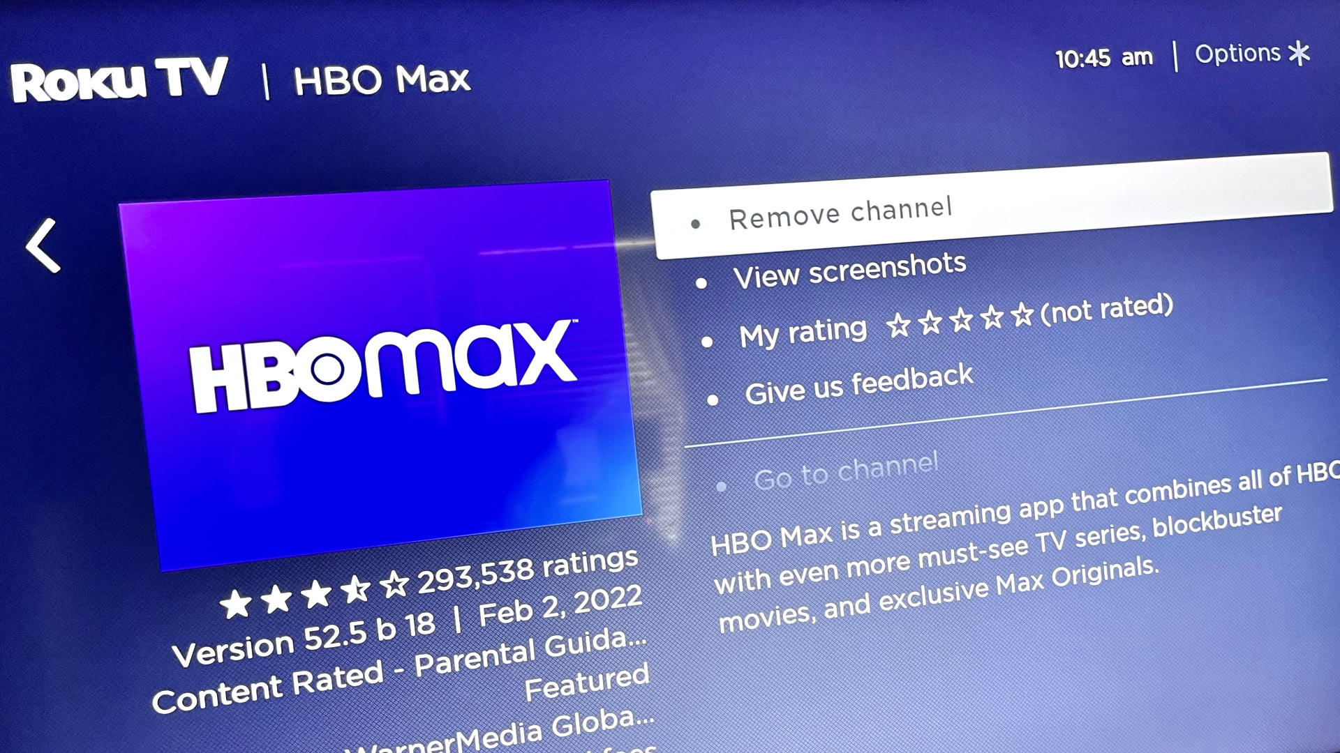 Removing a Roku app in the Channel Store