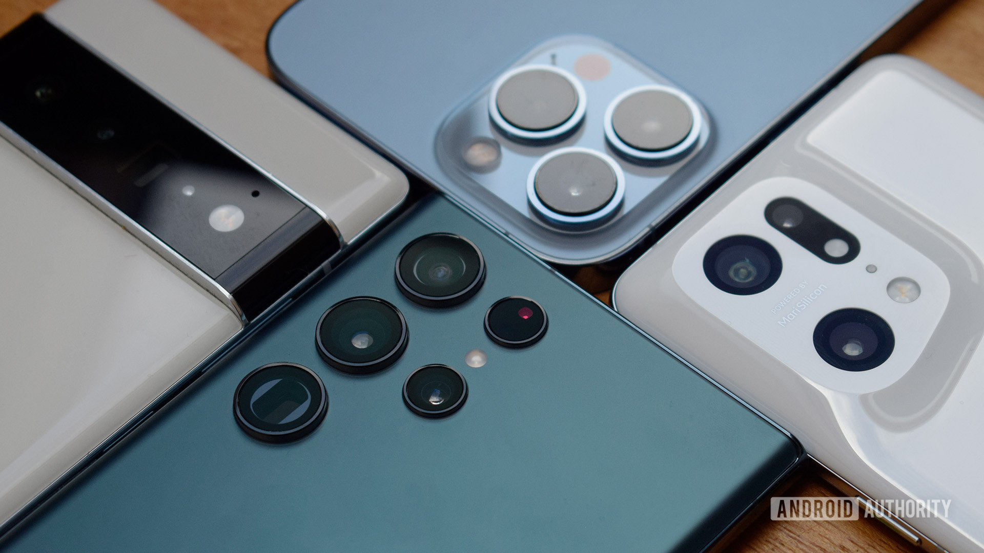 Samsung Galaxy S22 Ultra camera shootout rivals showing the S22 Ultra, iPhone 13 Pro Max, Pixel 6 Pro, and Oppo Find X5 Pro.