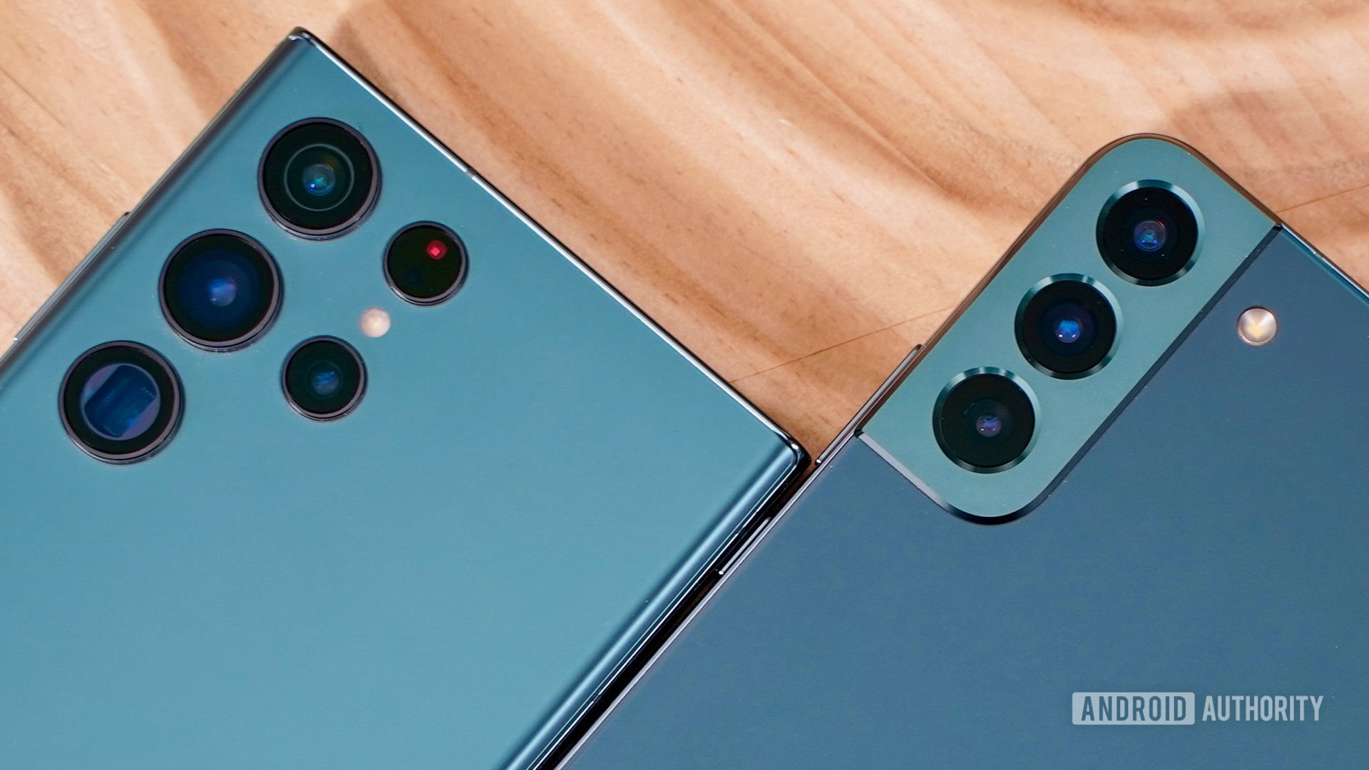 Samsung Galaxy S22 Ultra in Green vs Galaxy S22 Plus in Green showing camera module — best Snapdragon 8 Gen 1 phones.