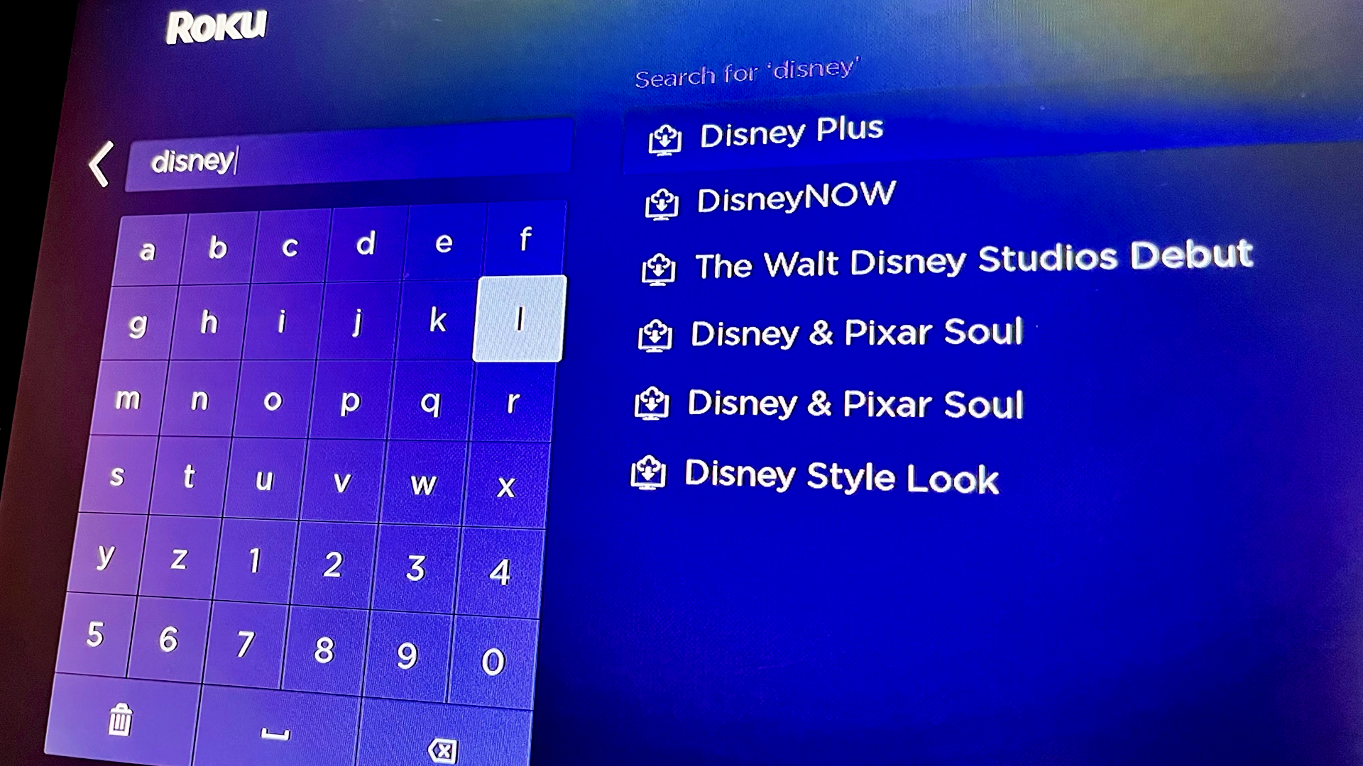 Searching for Disney Plus on Roku