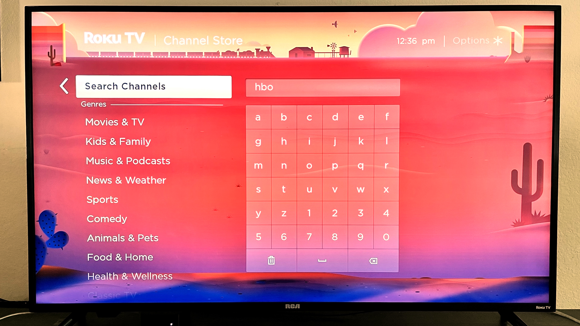 Searching for HBO Max on a Roku TV