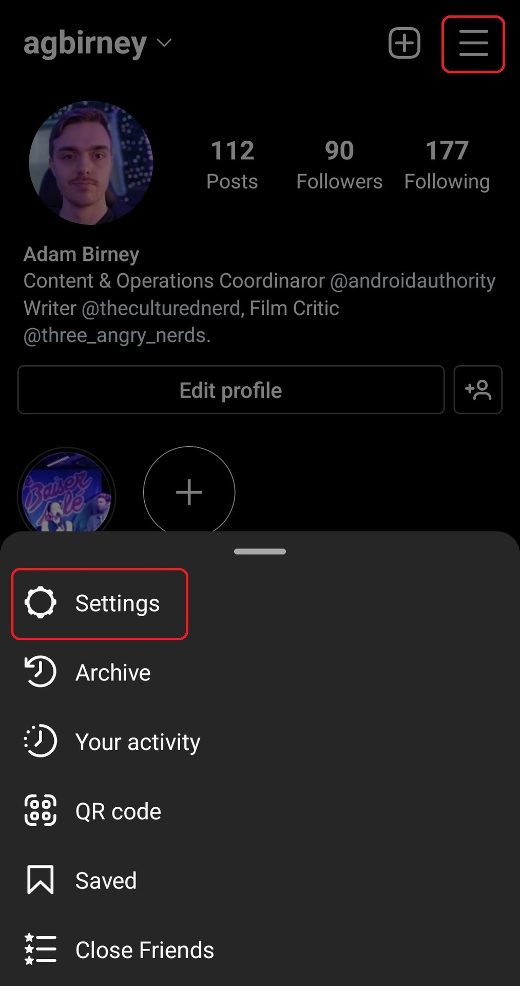 Settings Instagram