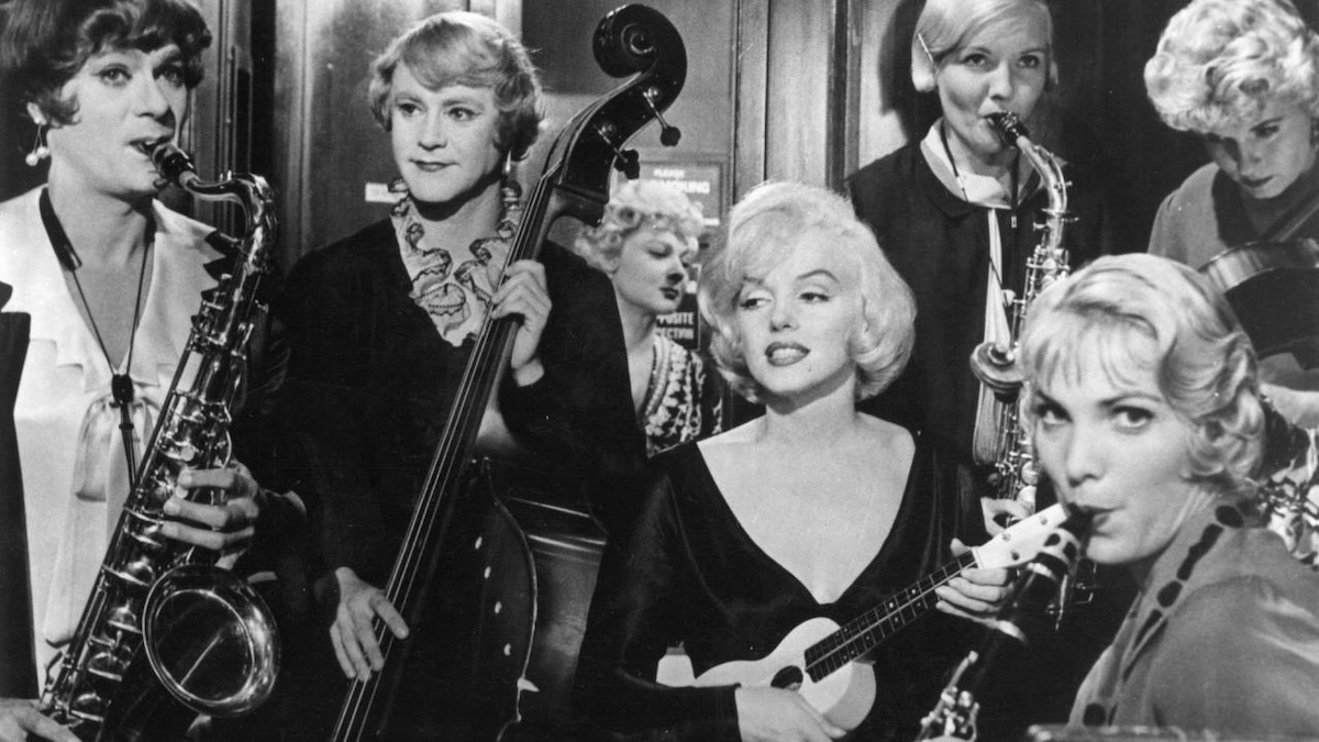  Marilyn Monroe, Tony Curtis, and Jack Lemmon perform with a band in Some Like It Hot - best english-language remakes