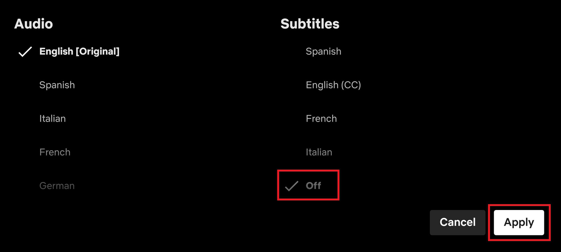 Subtitles off Netflix mobile