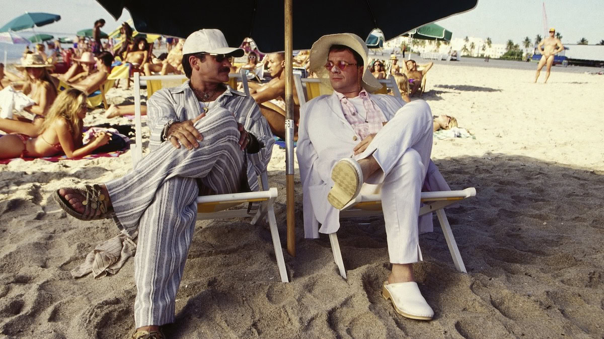 Robin Williams and Nathan Lane sit on the beach in The Birdcage - best english language remakes