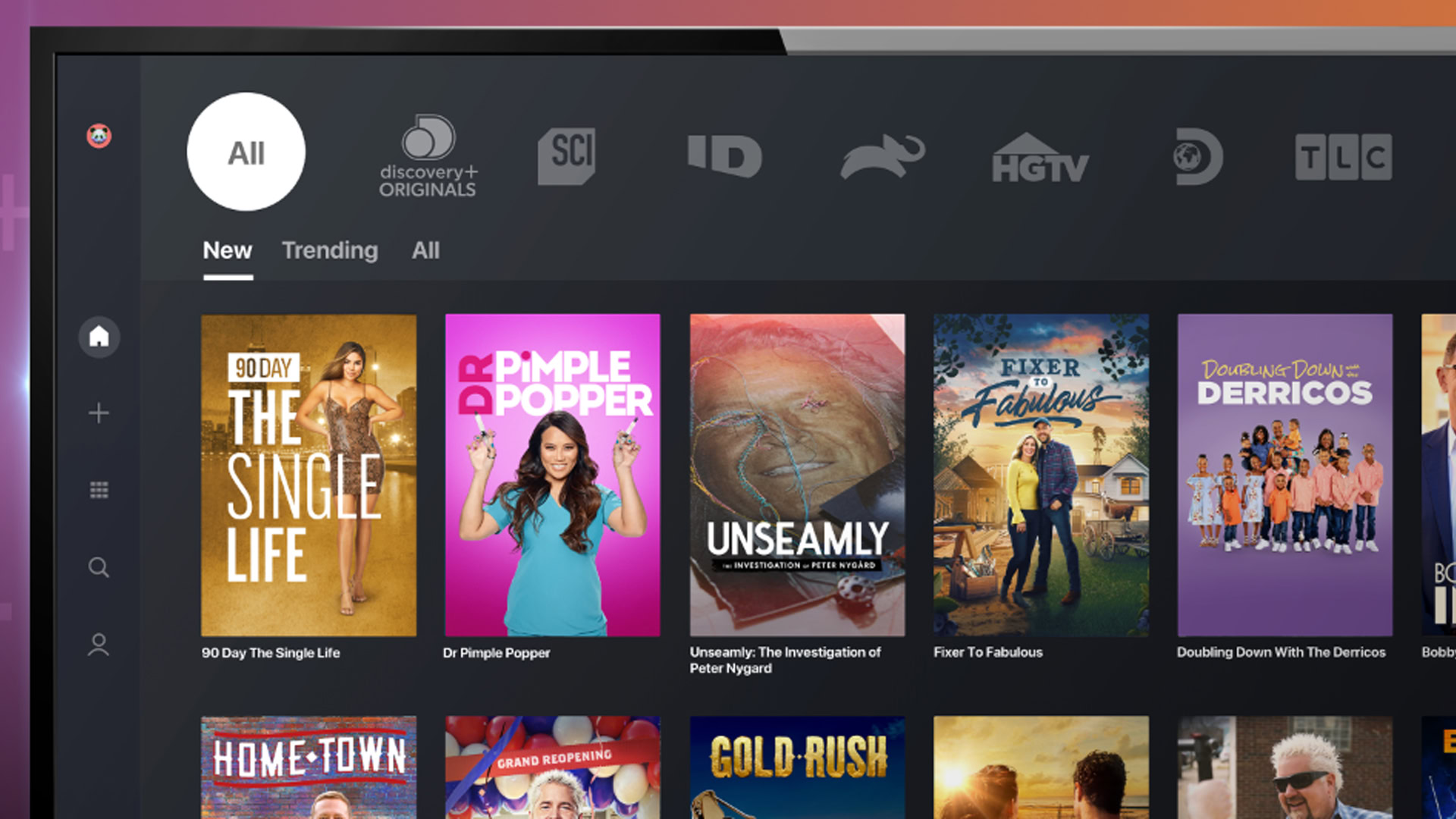 The Discovery Plus TV interface