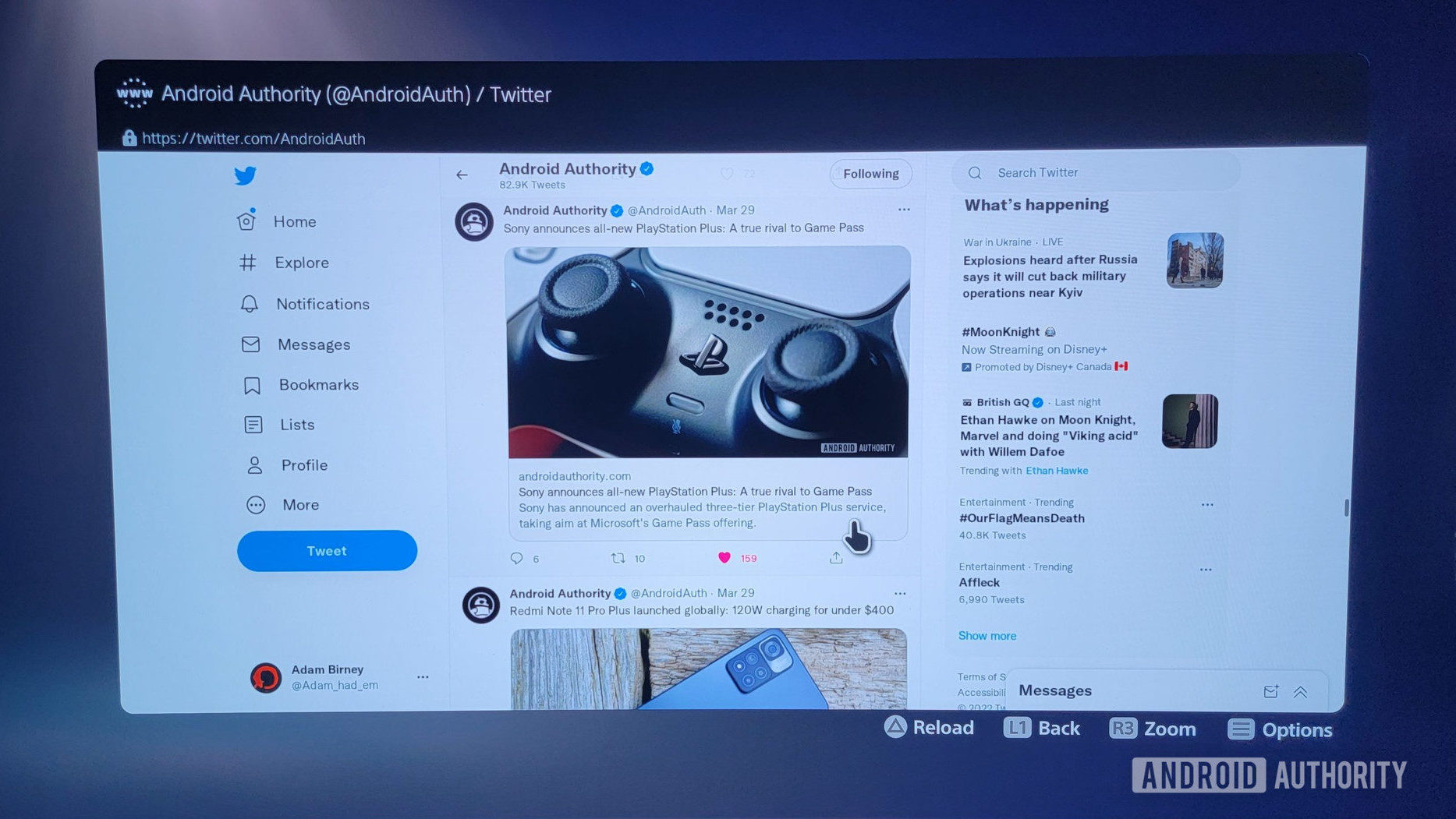Twitter feed ps5 web browser