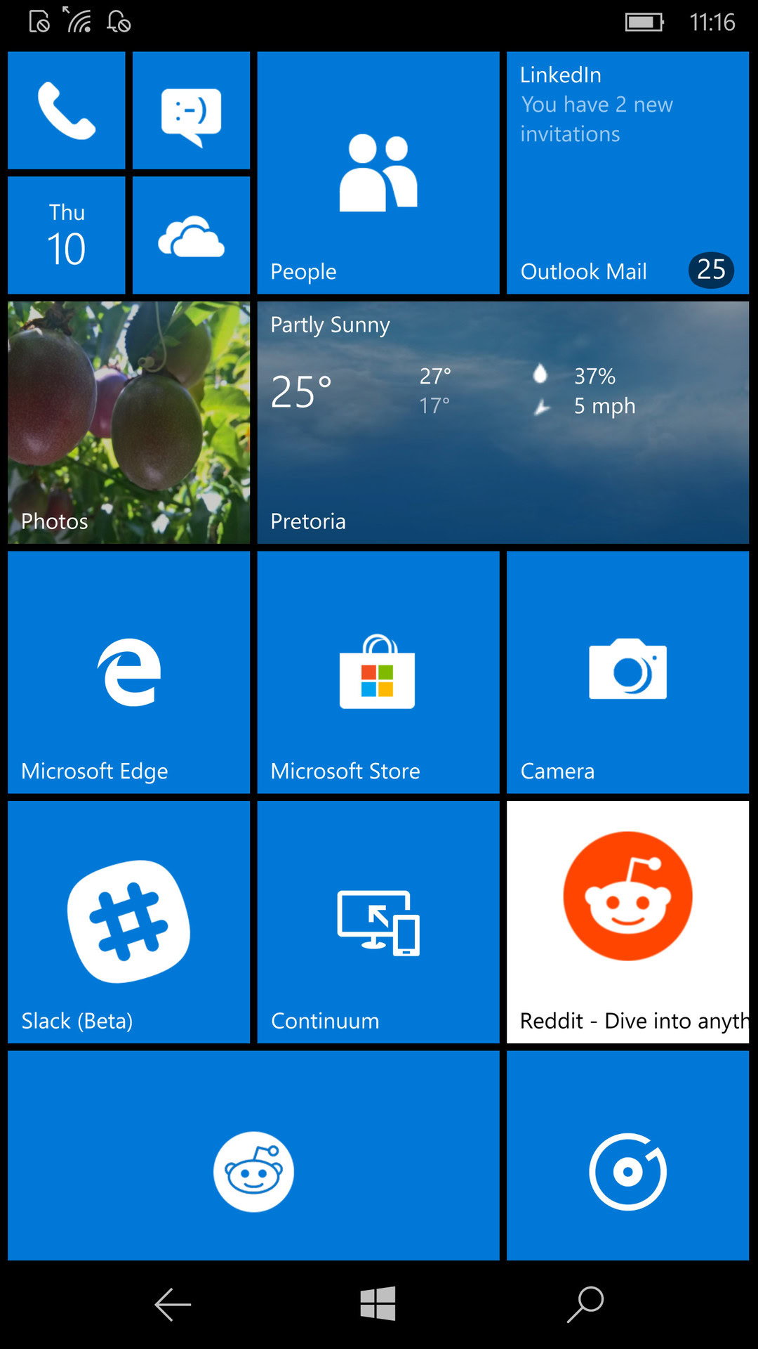 Windows 10 Mobile start menu