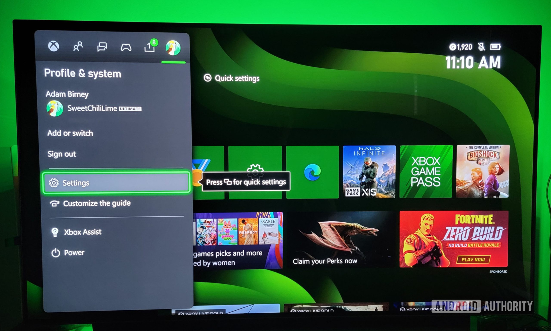 Xbox settings