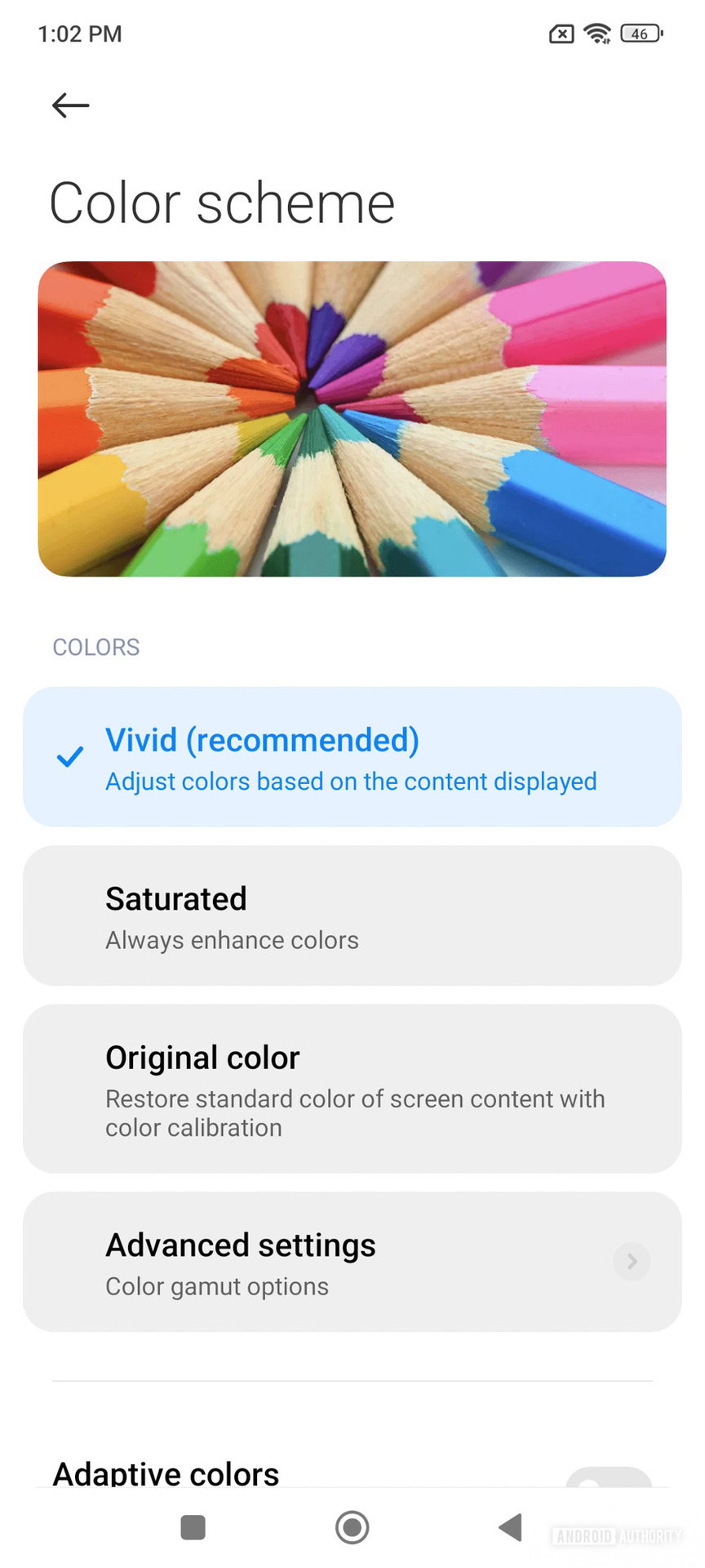 Xiaomi 12 Pro Display Settings Color Scheme