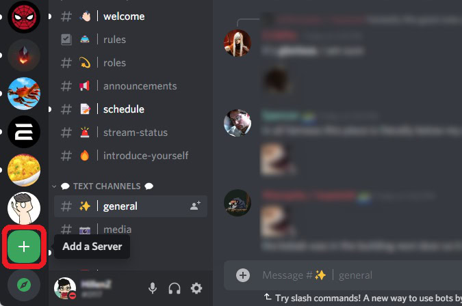 add a server button on discord pc