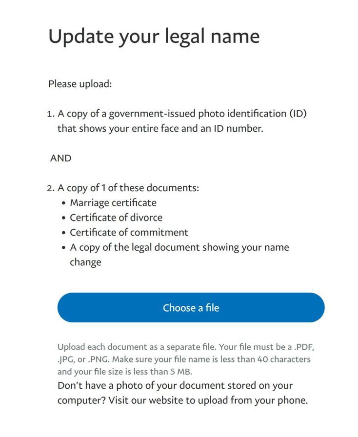 change legal name docs required