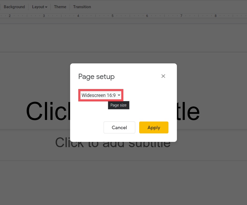 click the dropdown button in the middle of the page setup popup box