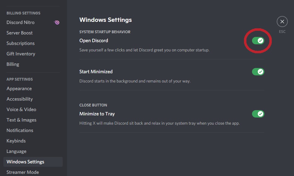 click the slider next to open discord