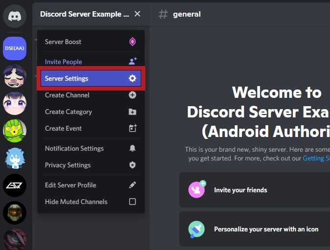 discord server settings button