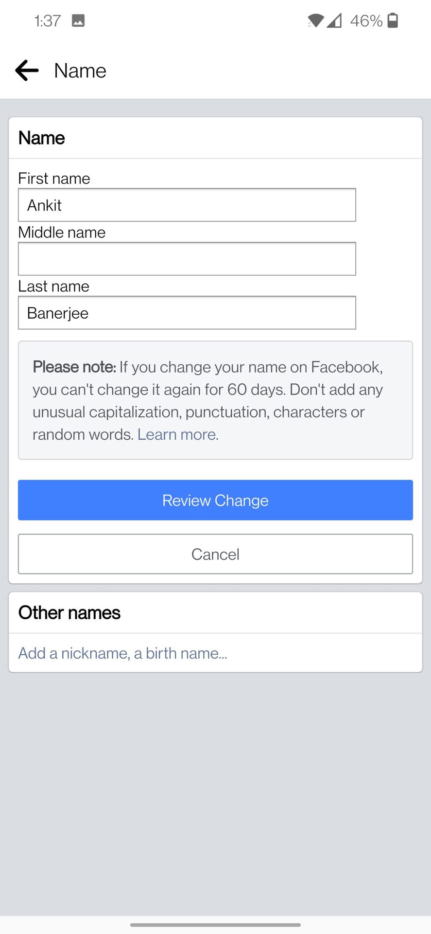 facebook app change name