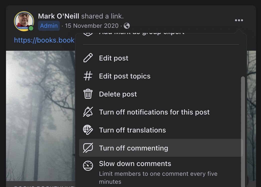facebook groups turn off commenting