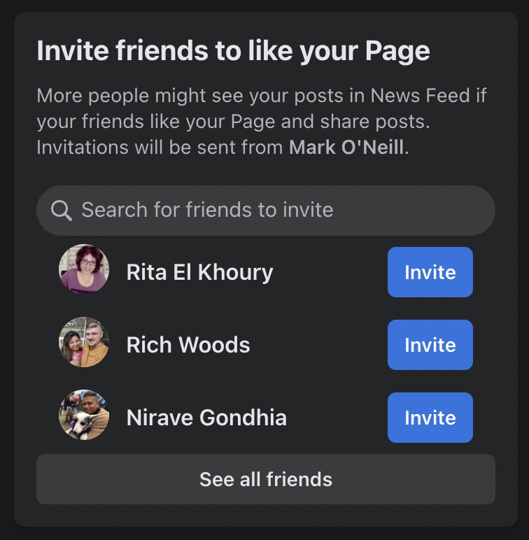 страница в фейсбуке пригласить друзей