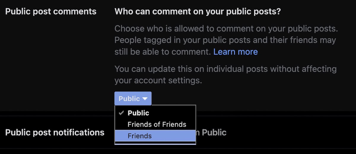 facebook post comments settings