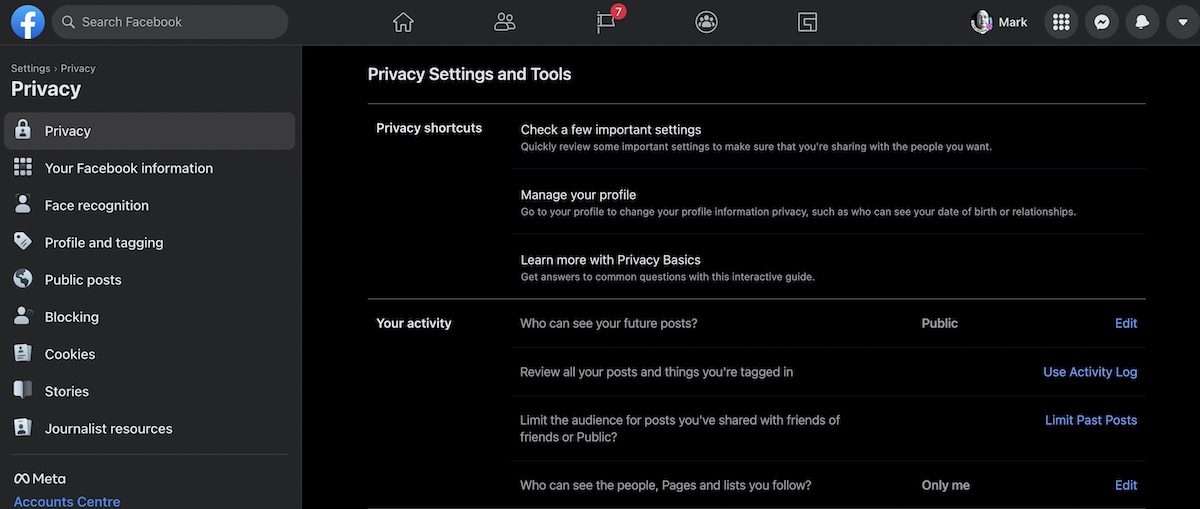 facebook privacy settings
