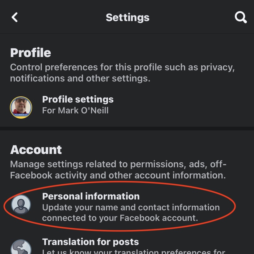 facebook settings personal information