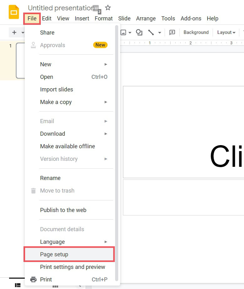 file page setup google slides