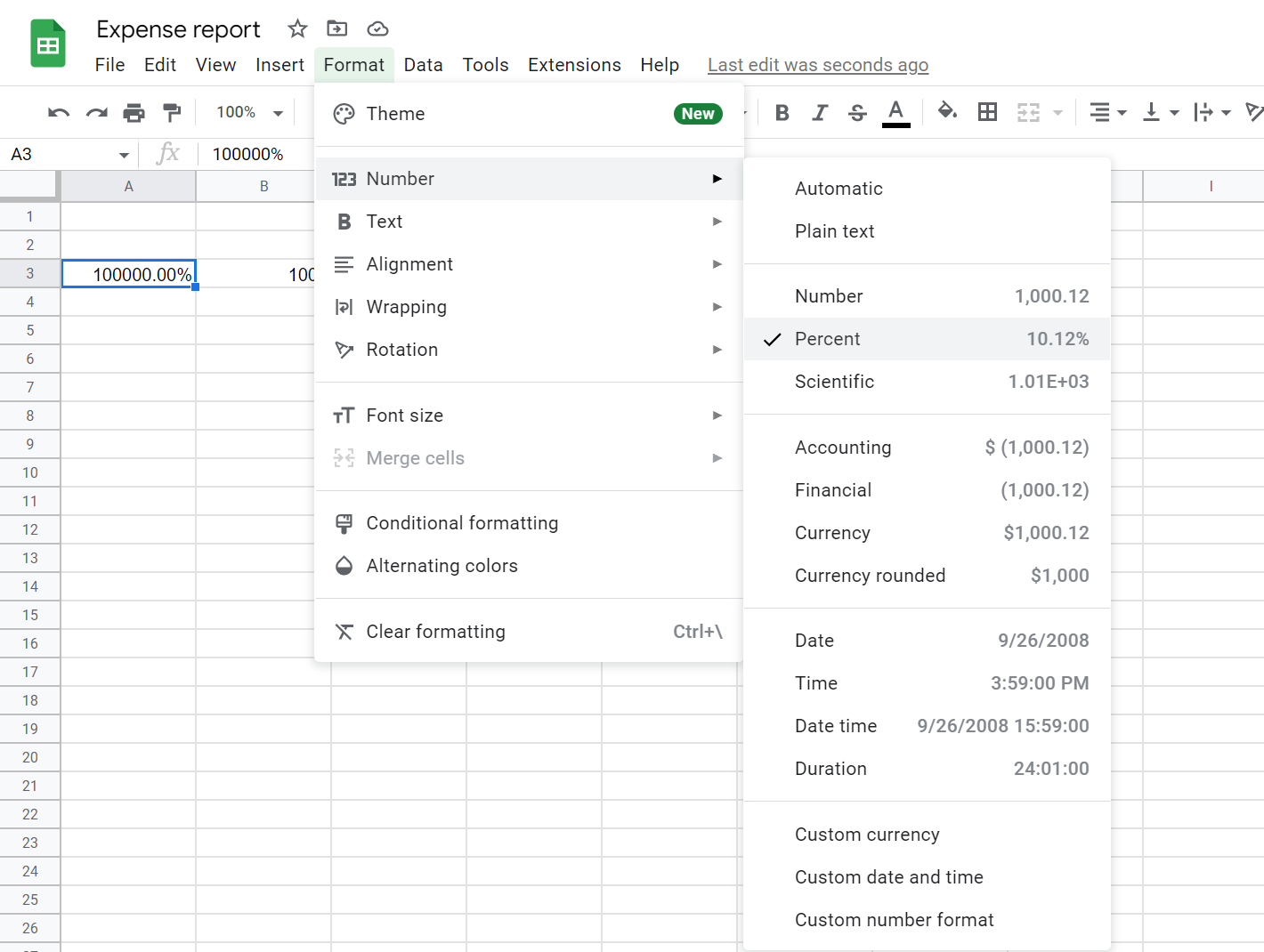 format number google sheets