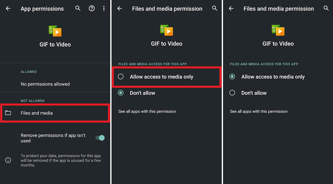 giving gif to video the necessary permissions