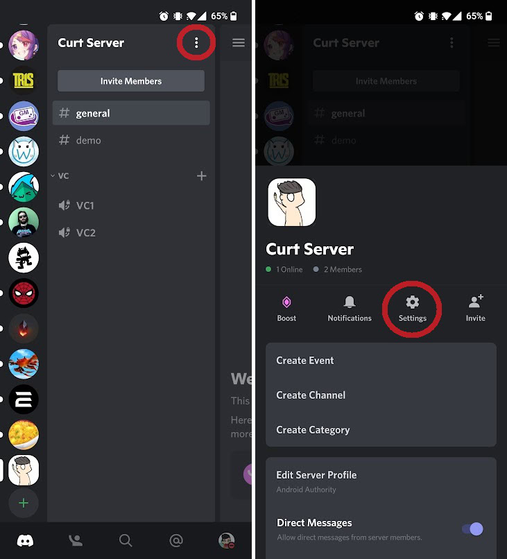 go to Discord server settings on mobile