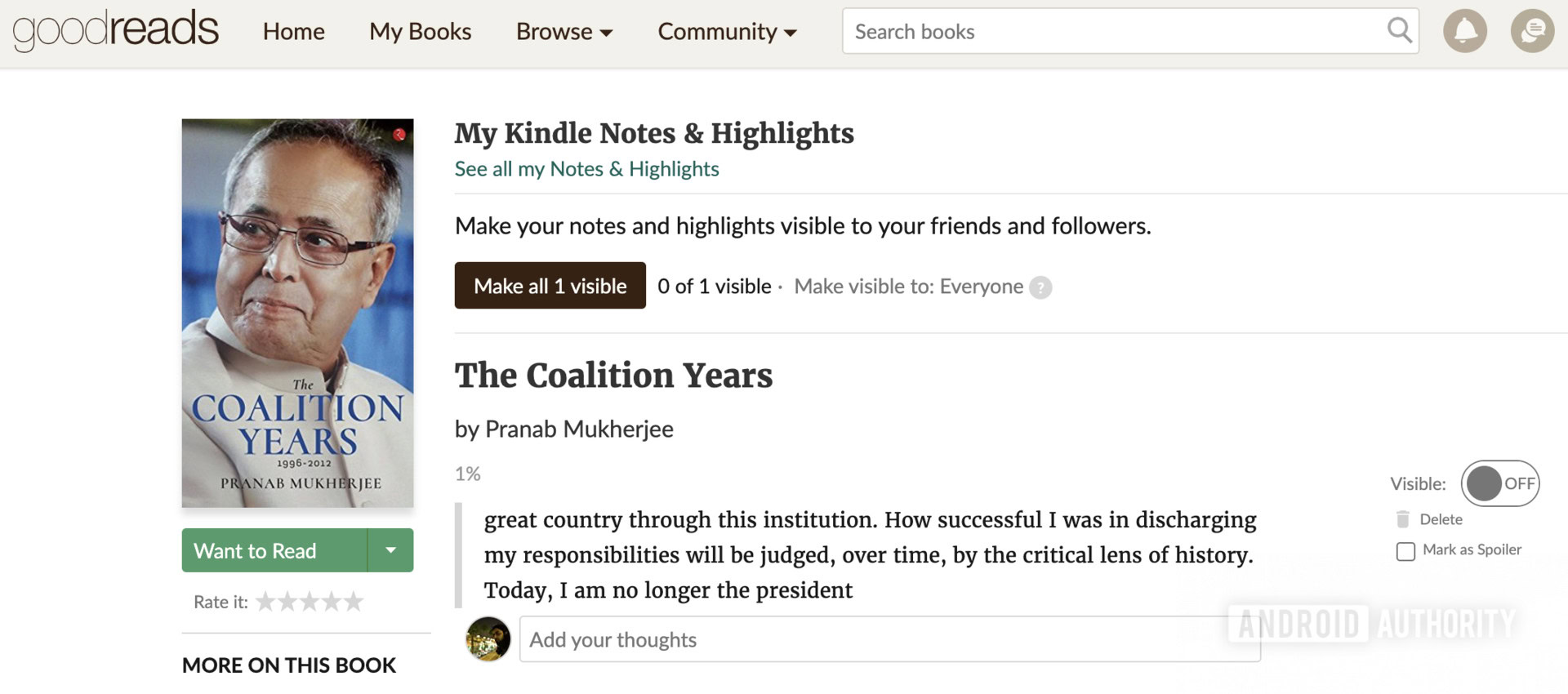 Goodreads display Kindle highlights