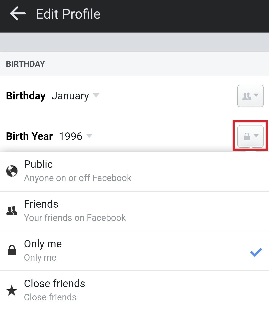 hide birthday Facebook