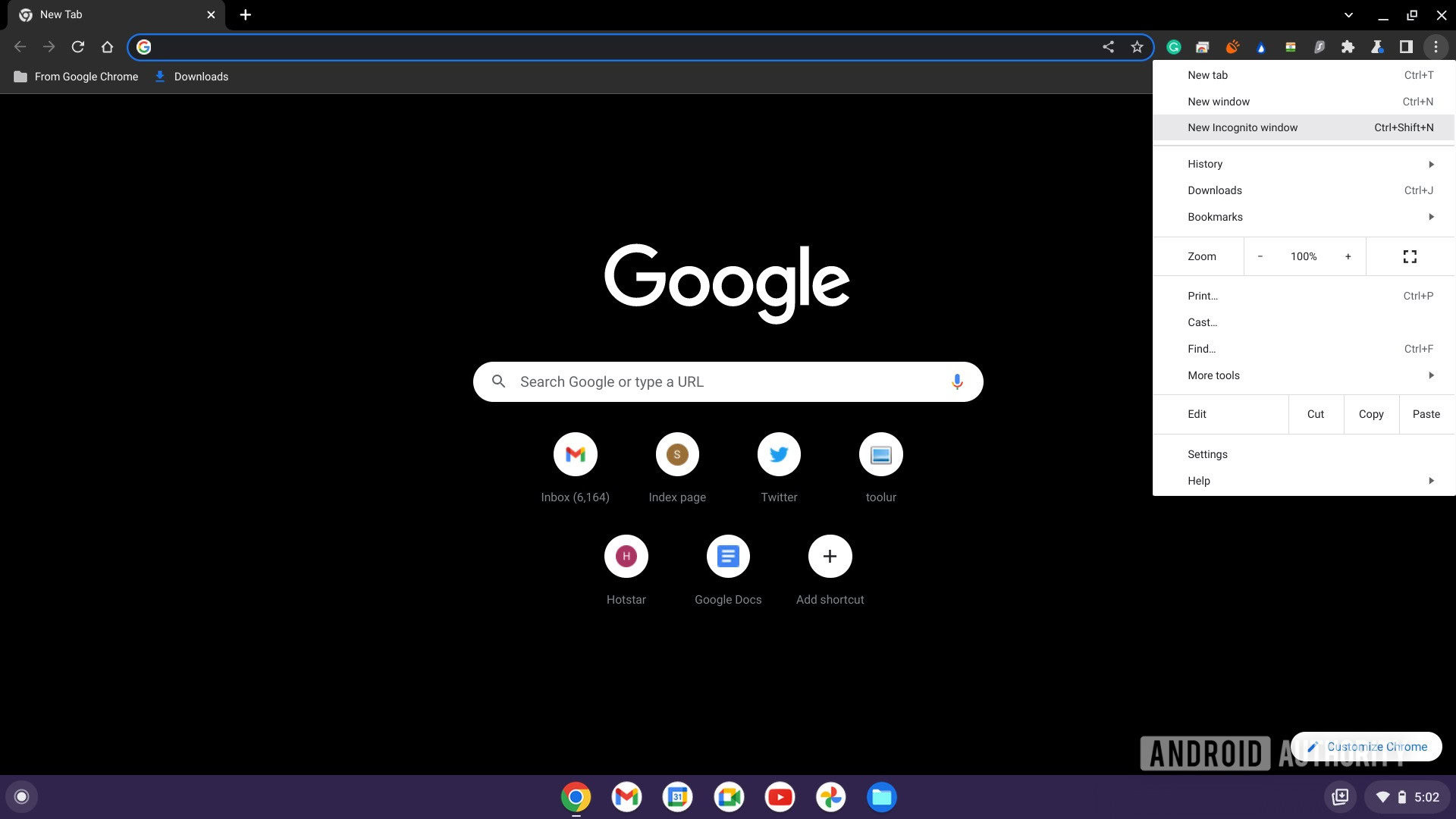 incognito mode chromebook button