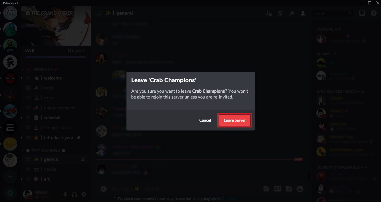 leave server button discord