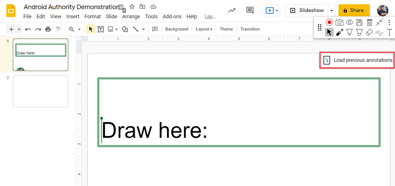 loading previous annotations on google slides