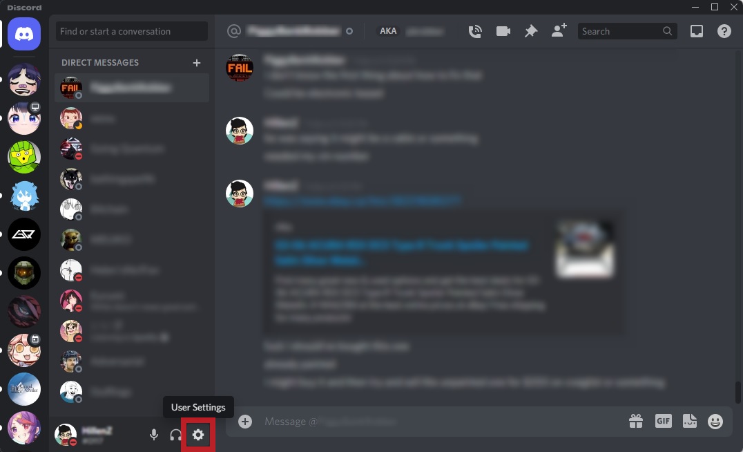 location of user settings on Discord