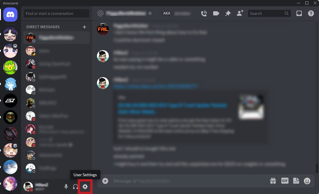 location of user settings on Discord