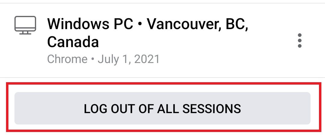 logout of all sessions mobile Facebook