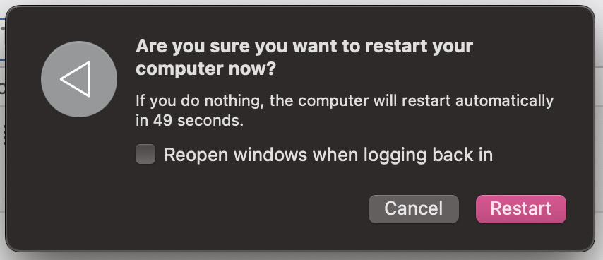 macbook restart confirmation