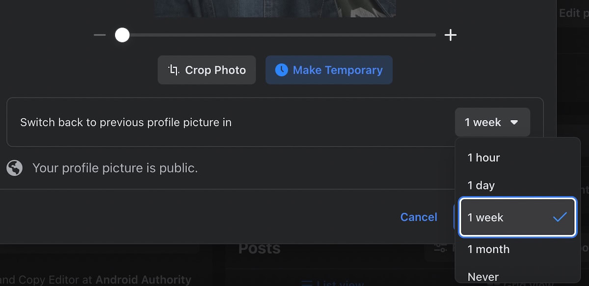 make facebook profile picture temporary