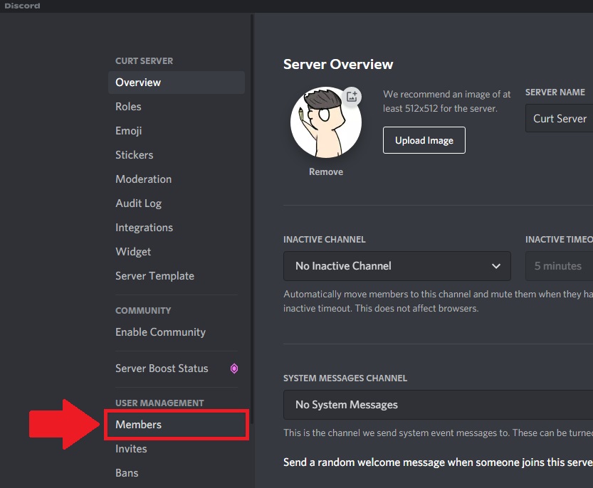 members under user management on Discord
