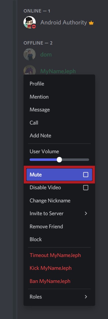 mute another user on discord desktop