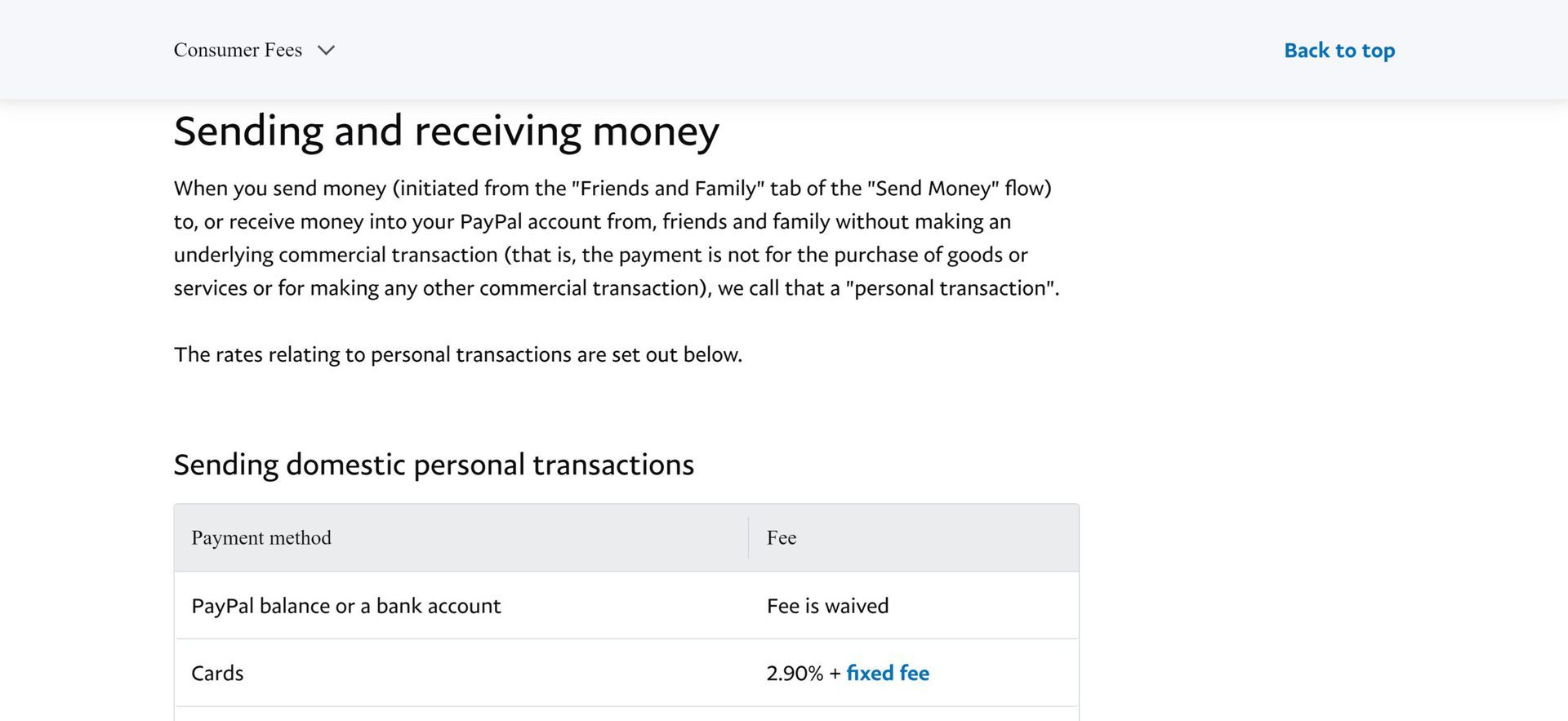 paypal consumer fees
