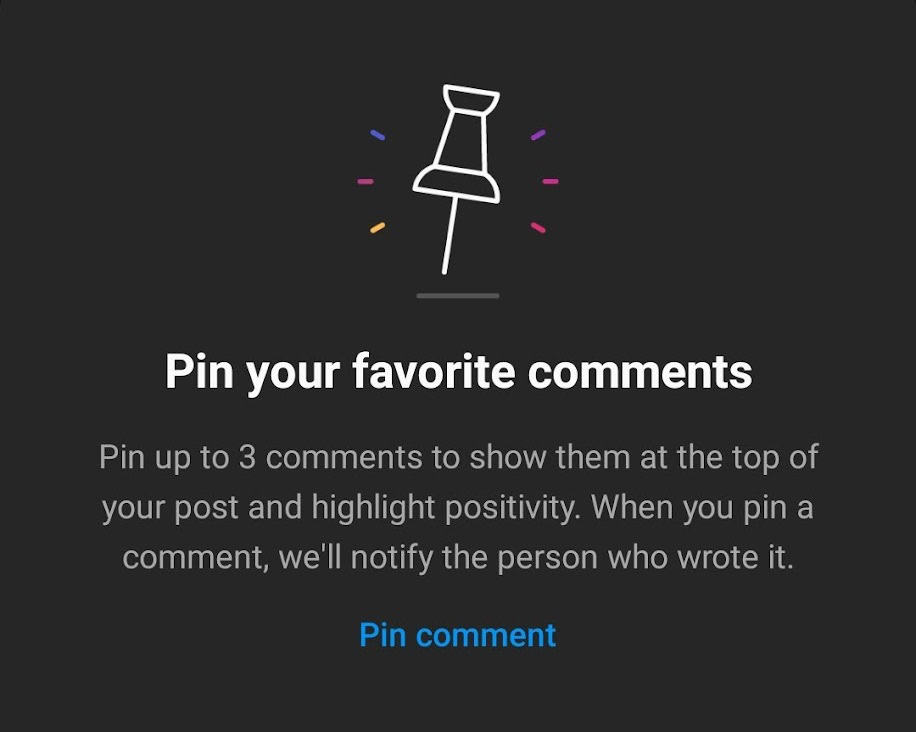 pin comments banner on instagram